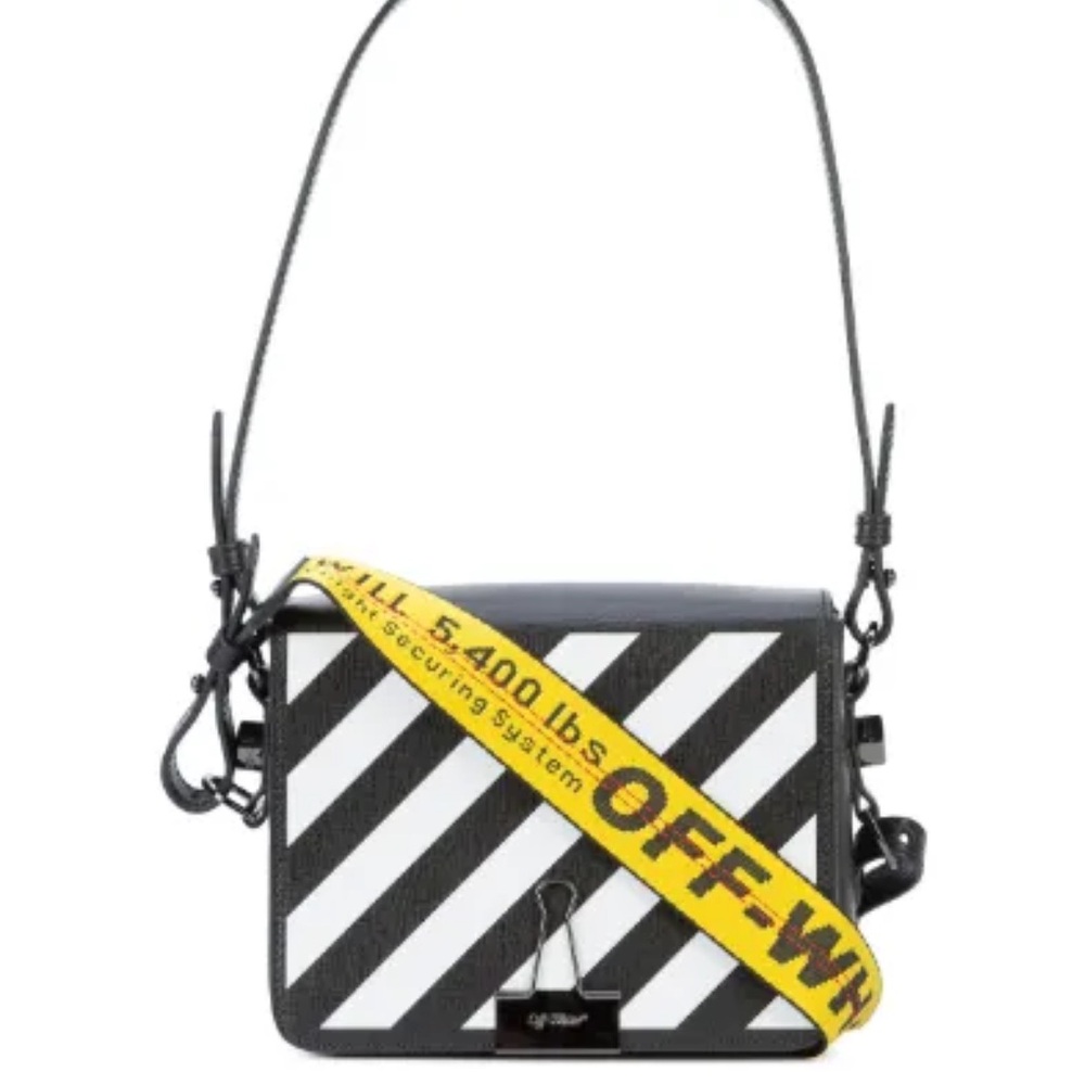 Off-White striped crossbody bag with yellow strap